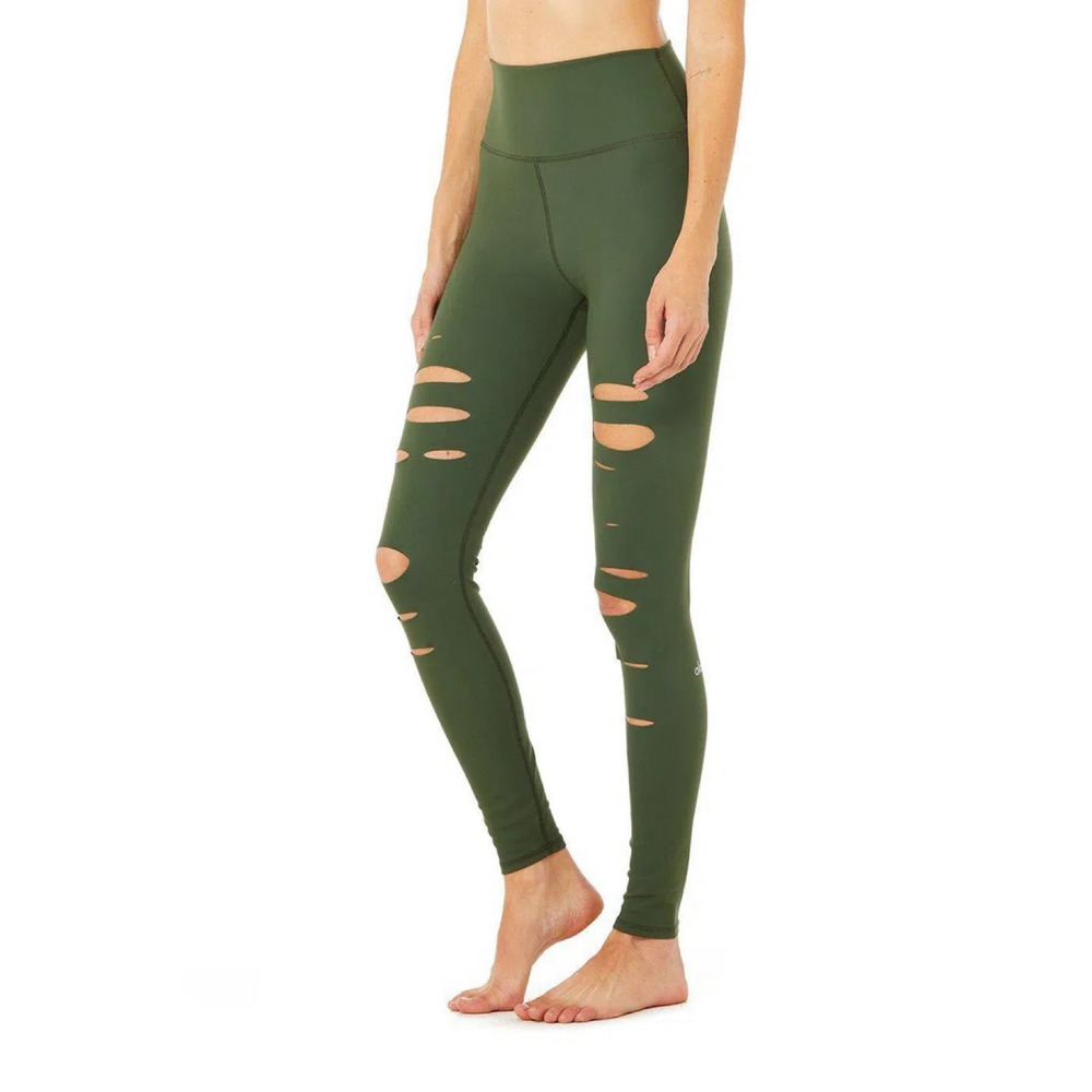 Alo Yoga Hunter Green Warrior Rip High Waist Legging Size S - Picture 9 of 15